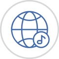 Globe with music note icon for listen anywhere